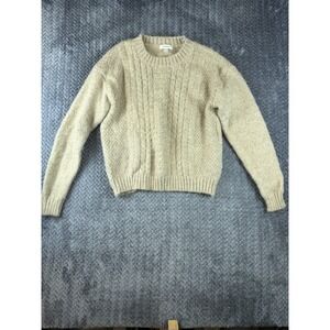 Max Studio Sweater Womens Small Beige Cable Knit Crew Neck Long Sleeve Pullover